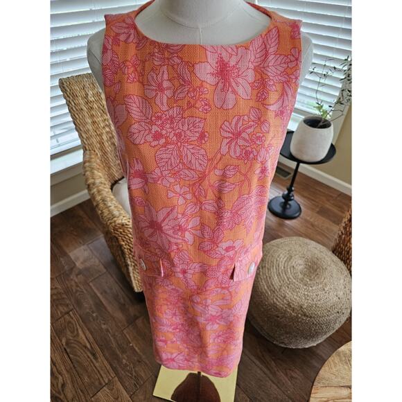 Brooks Brothers Textured Floral Print Shift Dress Women's Size 4 Midi Preppy - Picture 4 of 10
